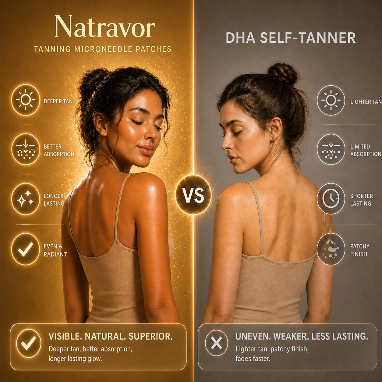 Natravor Tanning Microneedle Patches — Biological Self-Tanner, Zero DHA