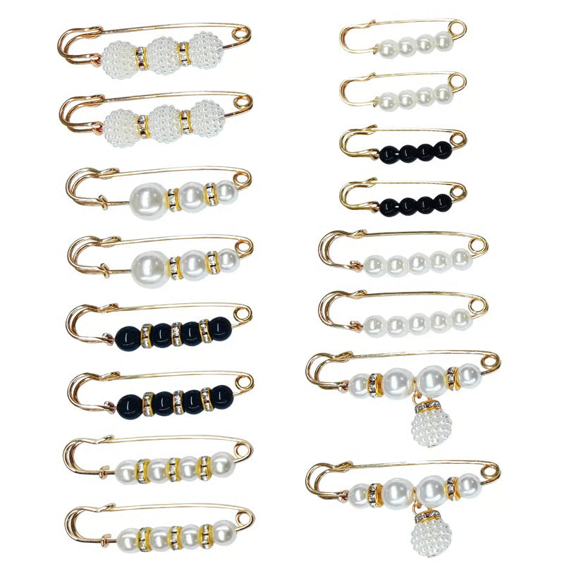 8-Piece Pearl Brooch Pin Set - Decorative Mixed-Style Fasteners for Cardigans & Dresses