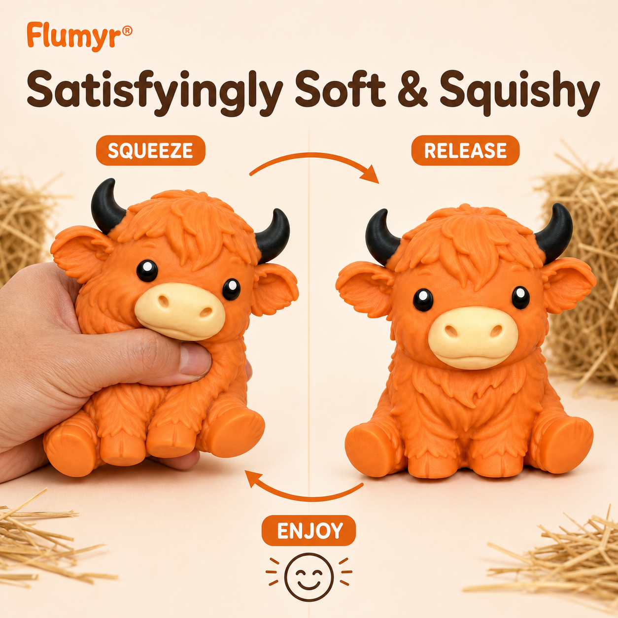 🔥Last Day 49% OFF -  🐮 Flumyr® Highland Cow Squishy – Squeeze. Relax & Smile! 🧡