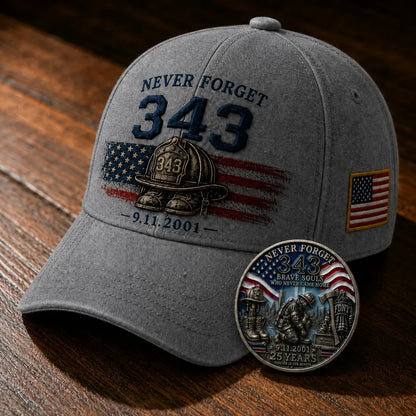 🧢Never Forget 343 Memorial Cap 🎁 Buy the Cap Get the Matching Tribute Coin FREE