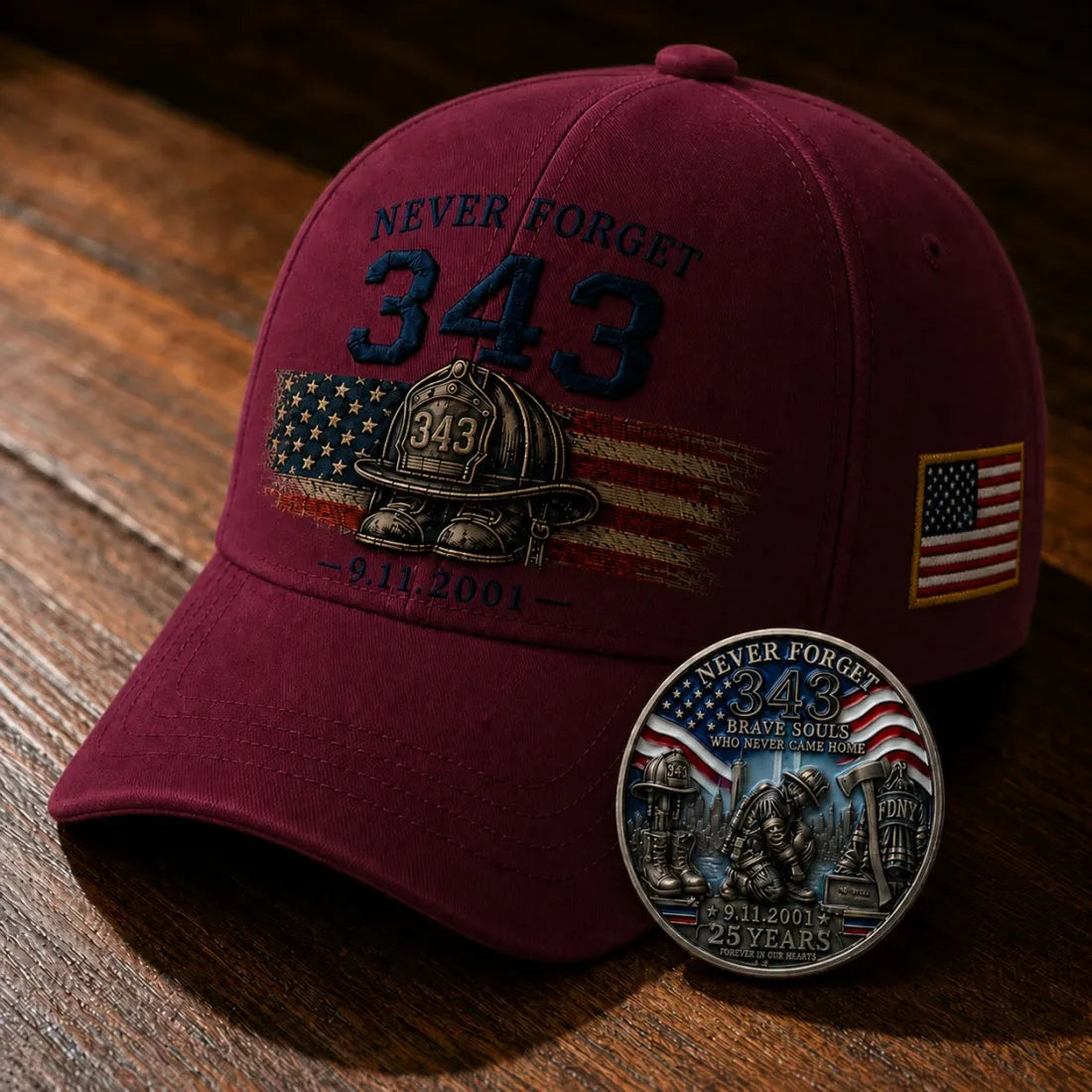🧢Never Forget 343 Memorial Cap 🎁 Buy the Cap Get the Matching Tribute Coin FREE