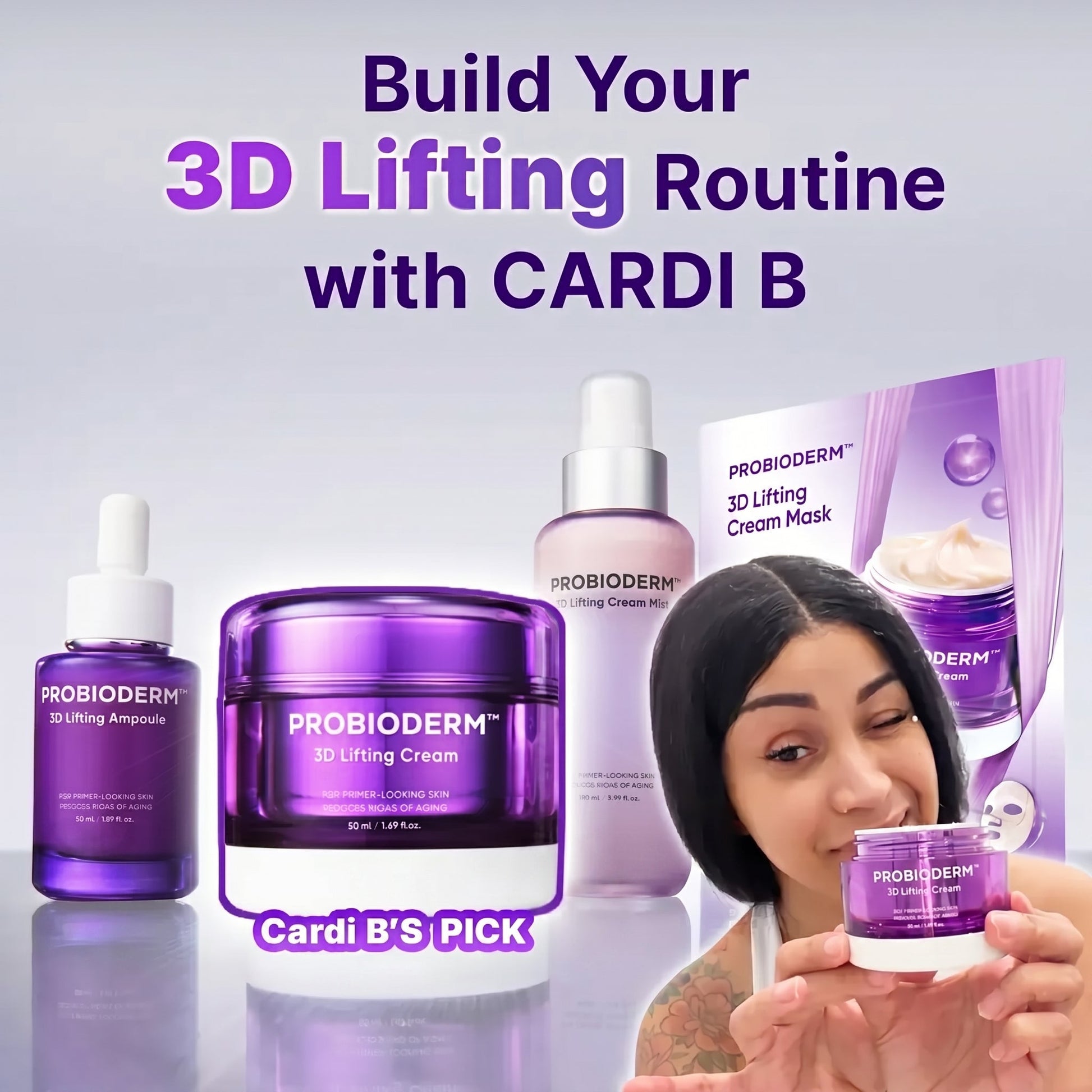 [Cardi B Pick]  Probioderm 3D Lifting Cream 1.7 fl oz | Advanced Korean Facial Night Cream with 17-Peptide Complex & Probioderm for Wrinkles on Face and Neck, Butter-Rich Texture for Perfect Slugging
