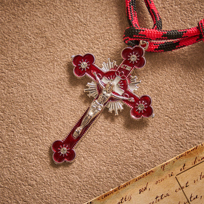 Solacebeads Gunmetal Bead Car Rosary & Red Enamel Crucifix: Rooted In St. Michael Protection - image 4