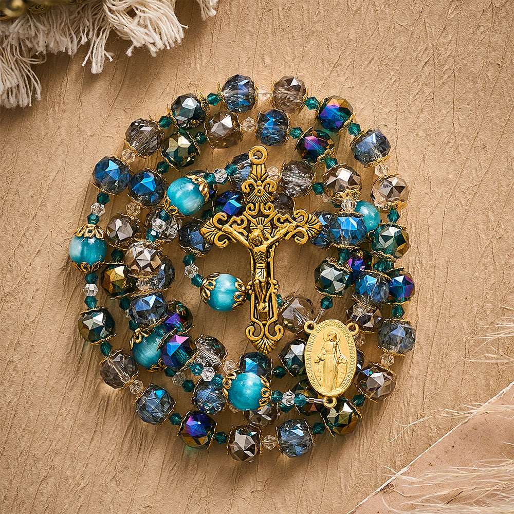 Solacebeads Ocean Tone Crystal Rosary With Filigree Crucifix: Rooted In Blessed Marian Devotion - image 5