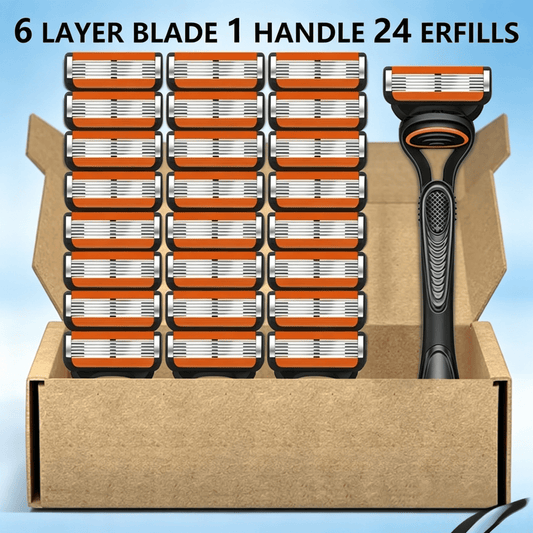 Men’s 6-Blade Shaving Set: Razor Handle with 24 or 48 Spare Cartridges