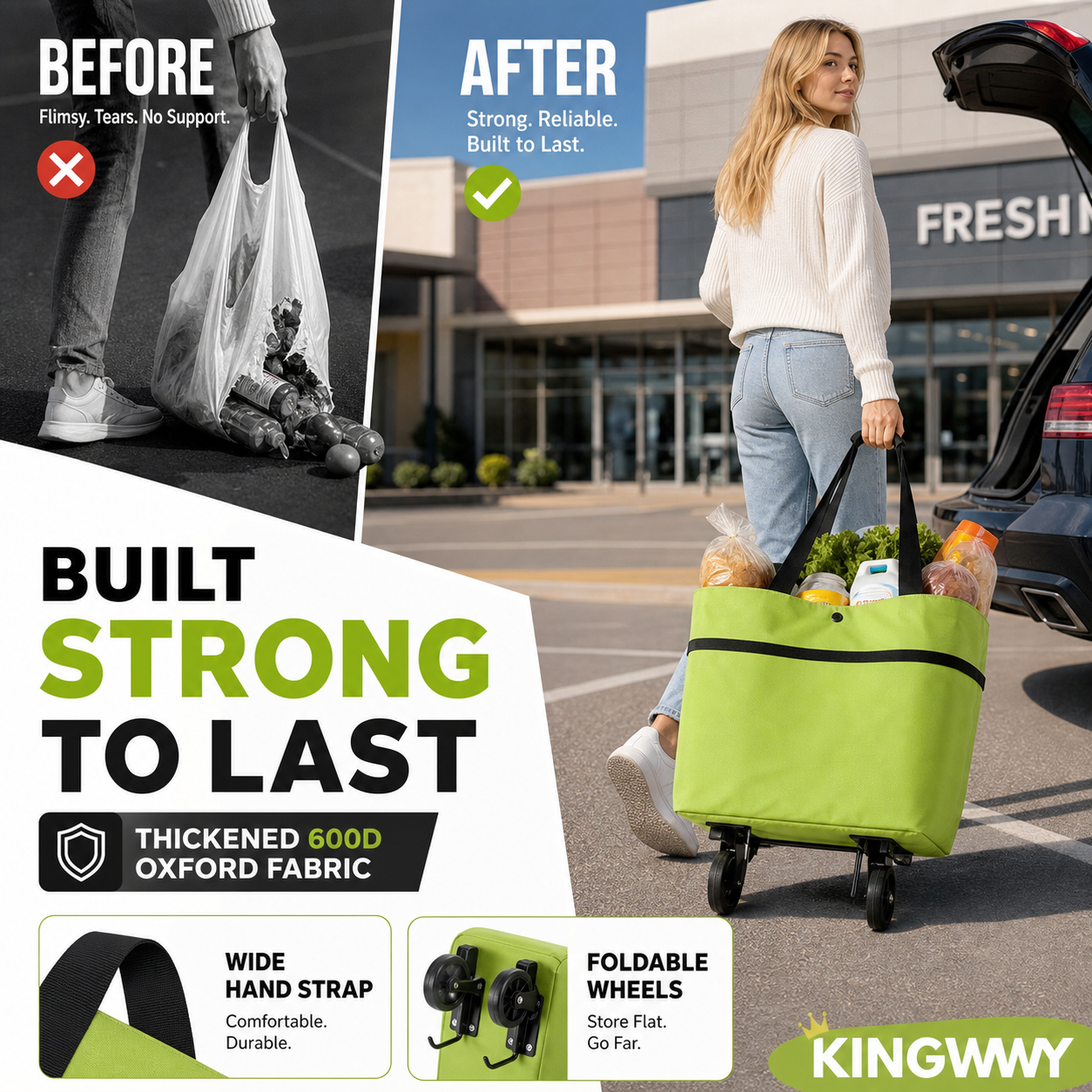 🛍️ 50% OFF NOW! 🛒 2-in-1 Convertible Shopping Tote – Hideaway wheels, 20kg capacity & expandable zipper – Compact, sturdy & perfect for markets & travel 📦
