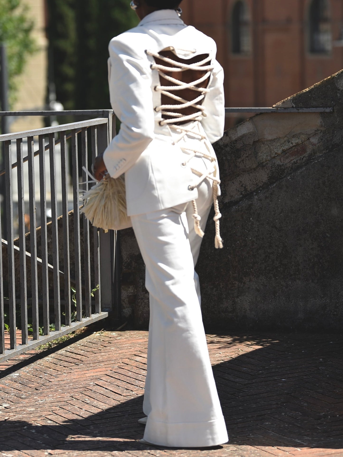 White Woven Fitted Blazer Sets