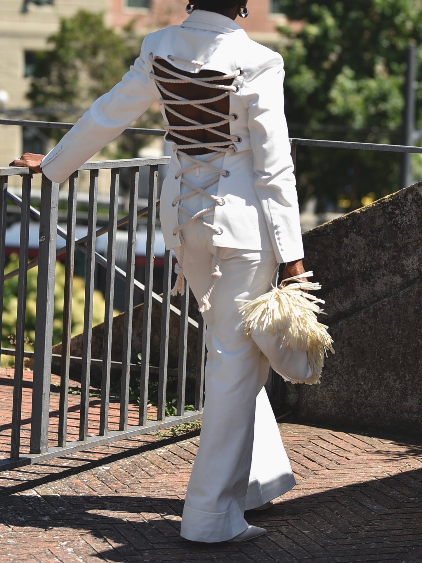 White Woven Fitted Blazer Sets