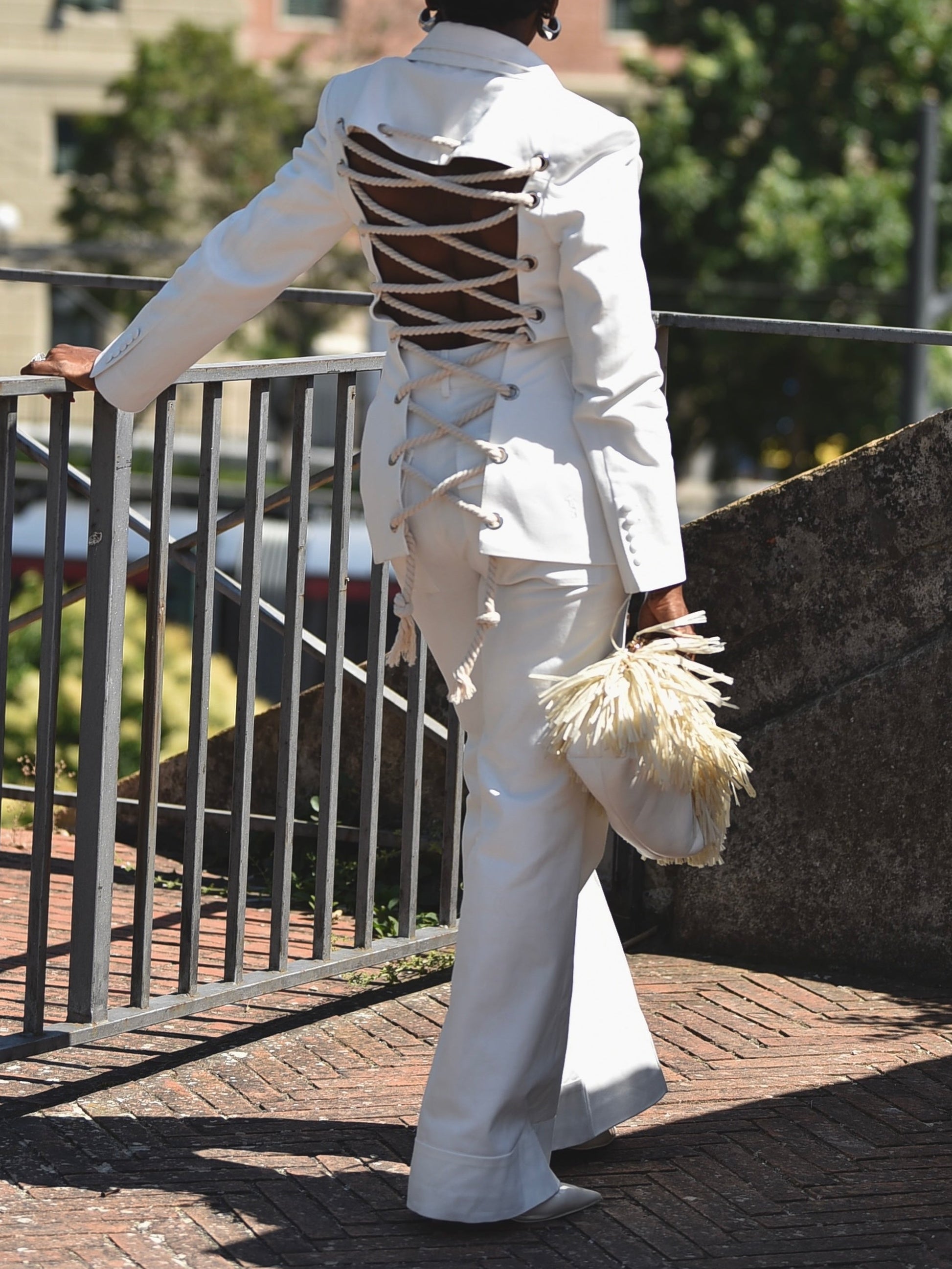 White Woven Fitted Blazer Sets