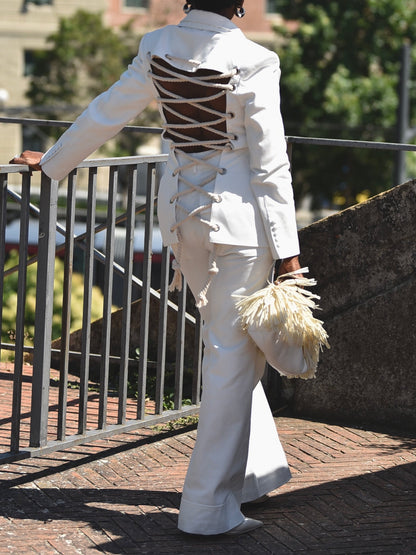 White Woven Fitted Blazer Sets