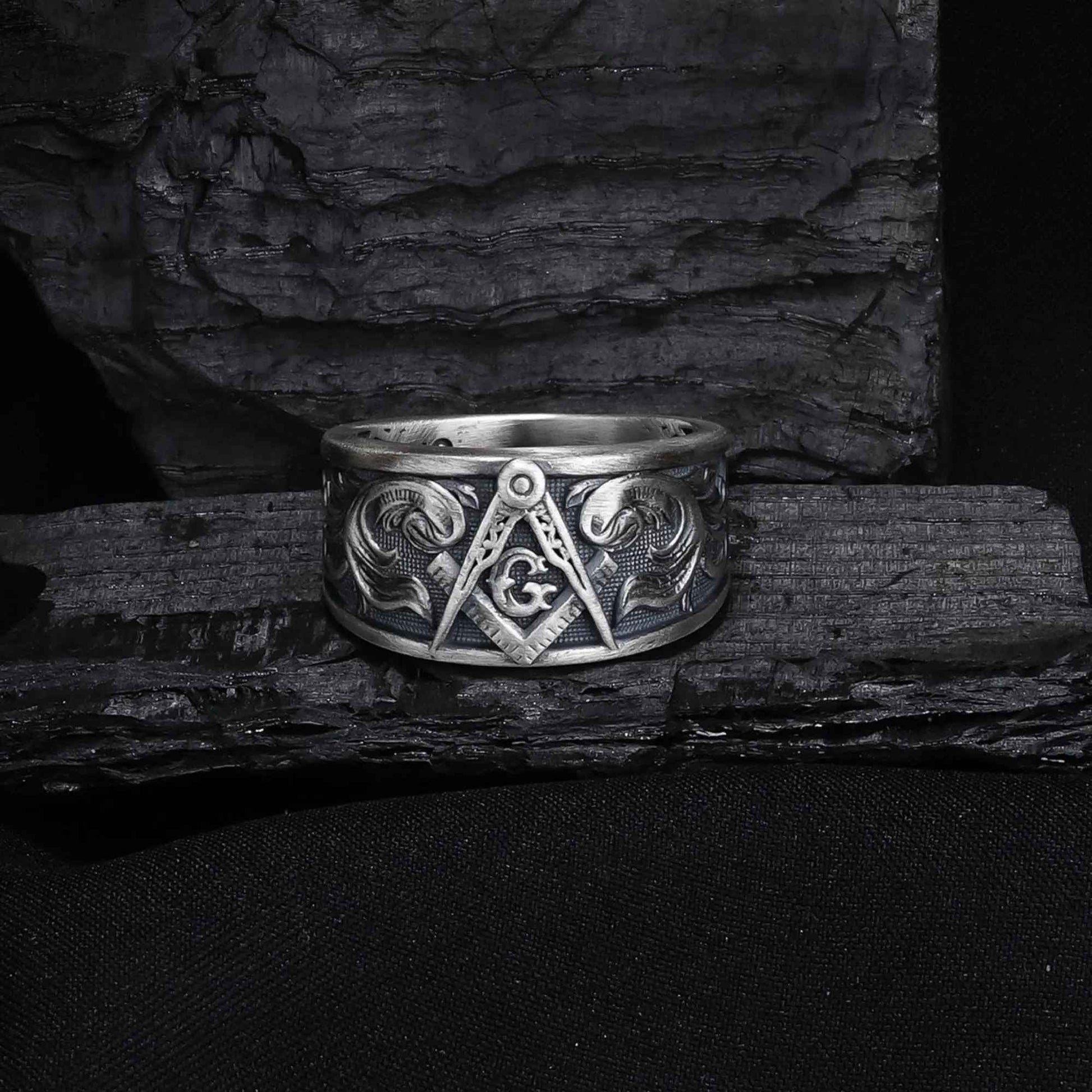 Sterling Silver Masonic Ring: Freemason Symbol Jewelry Gift