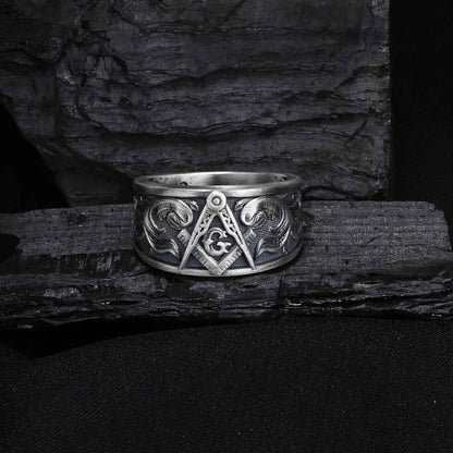 Sterling Silver Masonic Ring: Freemason Symbol Jewelry Gift