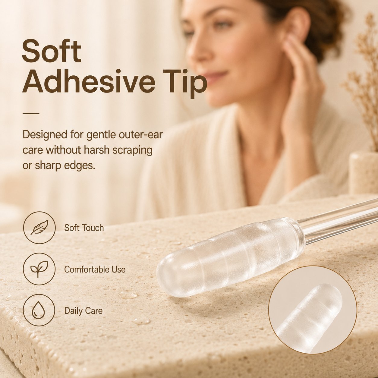 Reusable Sticky Ear Cleaning Stick, Soft Adhesive Tip for Dry Earwax