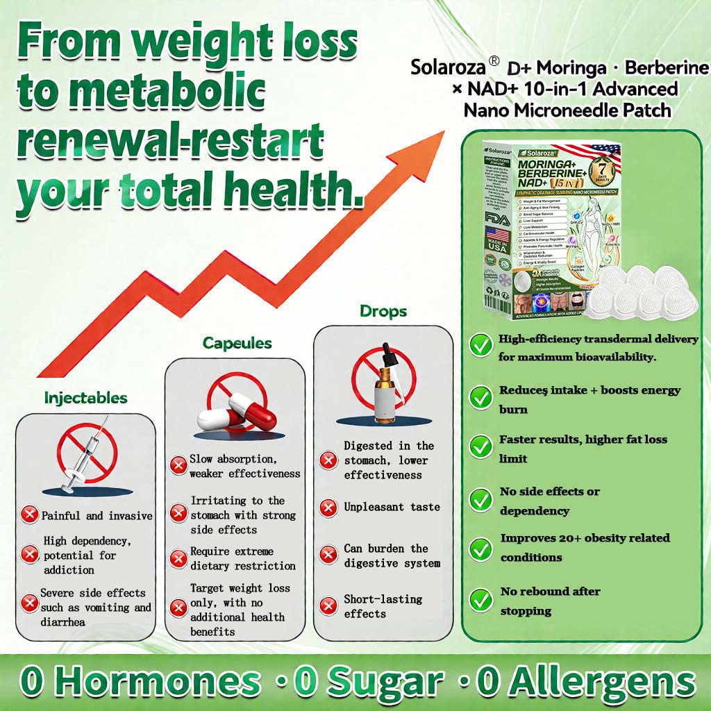 💚Official Store | 🍋 solaroza® Moringa & Berberine 10-IN-1 Advanced Nano Microneedle 1 Patch (Once Daily, visible changes in 7 days) ✅ Obesity, Diabetes, Sleep Apnea, And Joint Issues