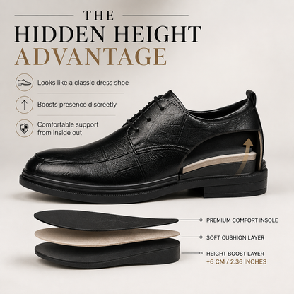 Height-increasing shoes that look like standard dress shoes