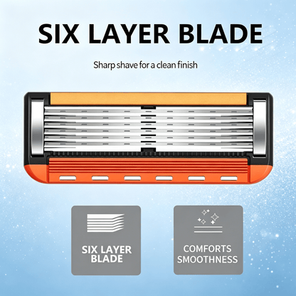 Men’s 6-Blade Shaving Set: Razor Handle with 24 or 48 Spare Cartridges