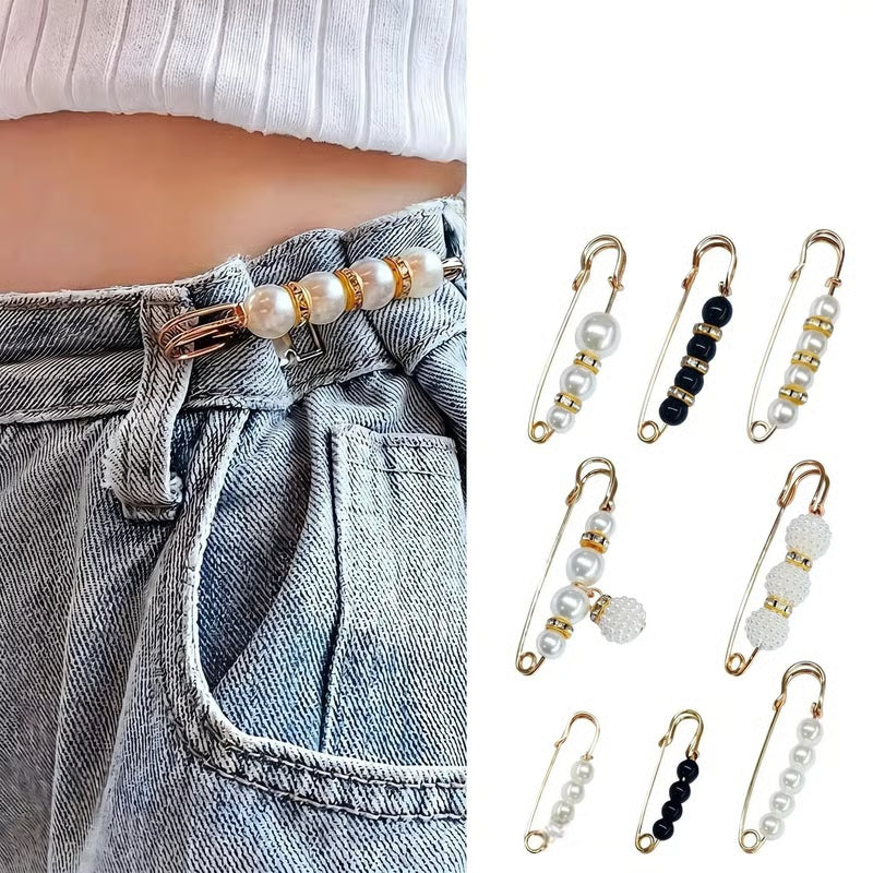 8-Piece Pearl Brooch Pin Set - Decorative Mixed-Style Fasteners for Cardigans & Dresses