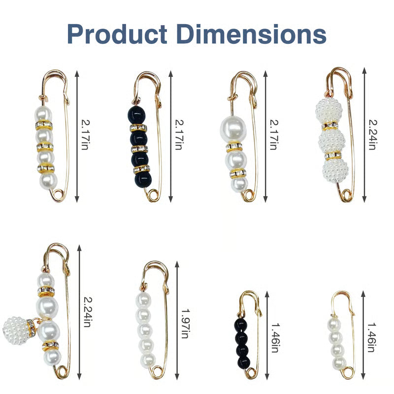 8-Piece Pearl Brooch Pin Set - Decorative Mixed-Style Fasteners for Cardigans & Dresses