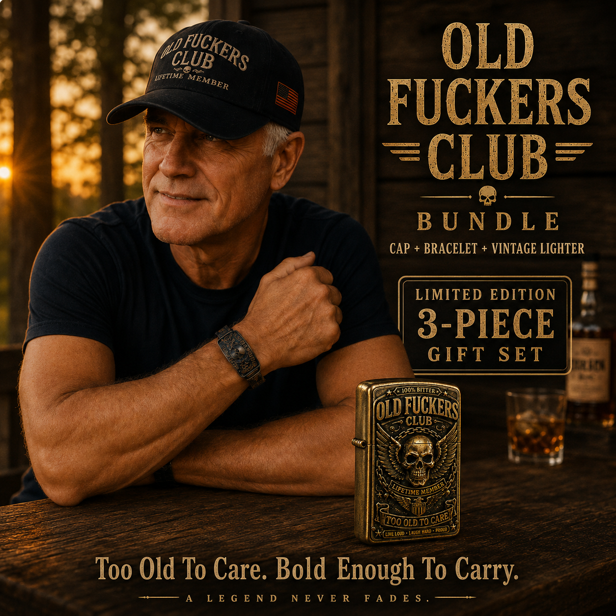 ☠️ Old Fuckers Club | Wild Freedom 2026 The Ultimate Skull Set: Bracelet + Cap + Lighter