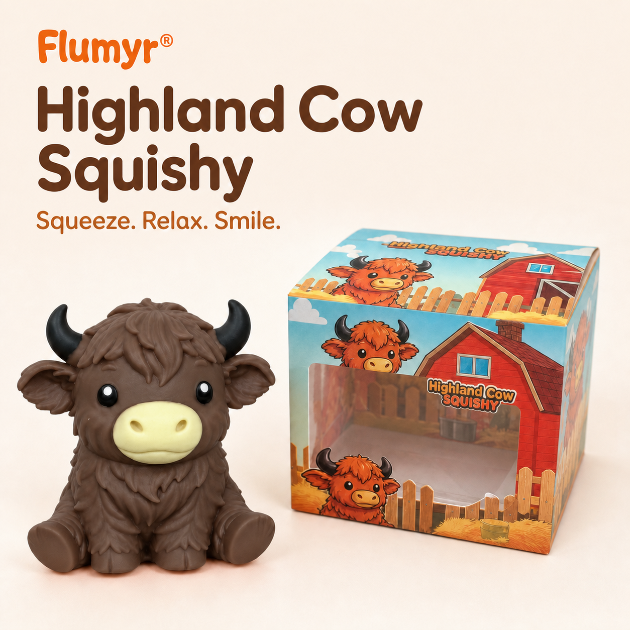 🔥Last Day 49% OFF -  🐮 Flumyr® Highland Cow Squishy – Squeeze. Relax & Smile! 🧡