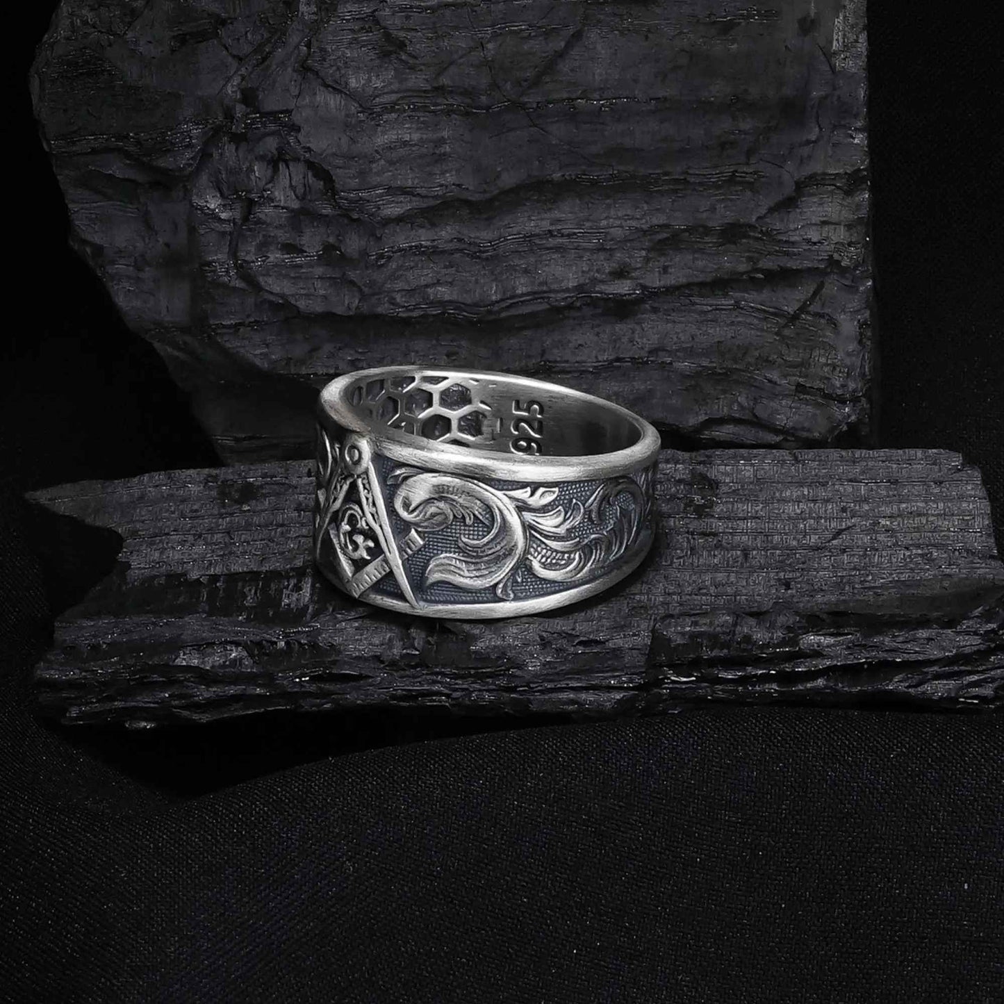 Sterling Silver Masonic Ring: Freemason Symbol Jewelry Gift