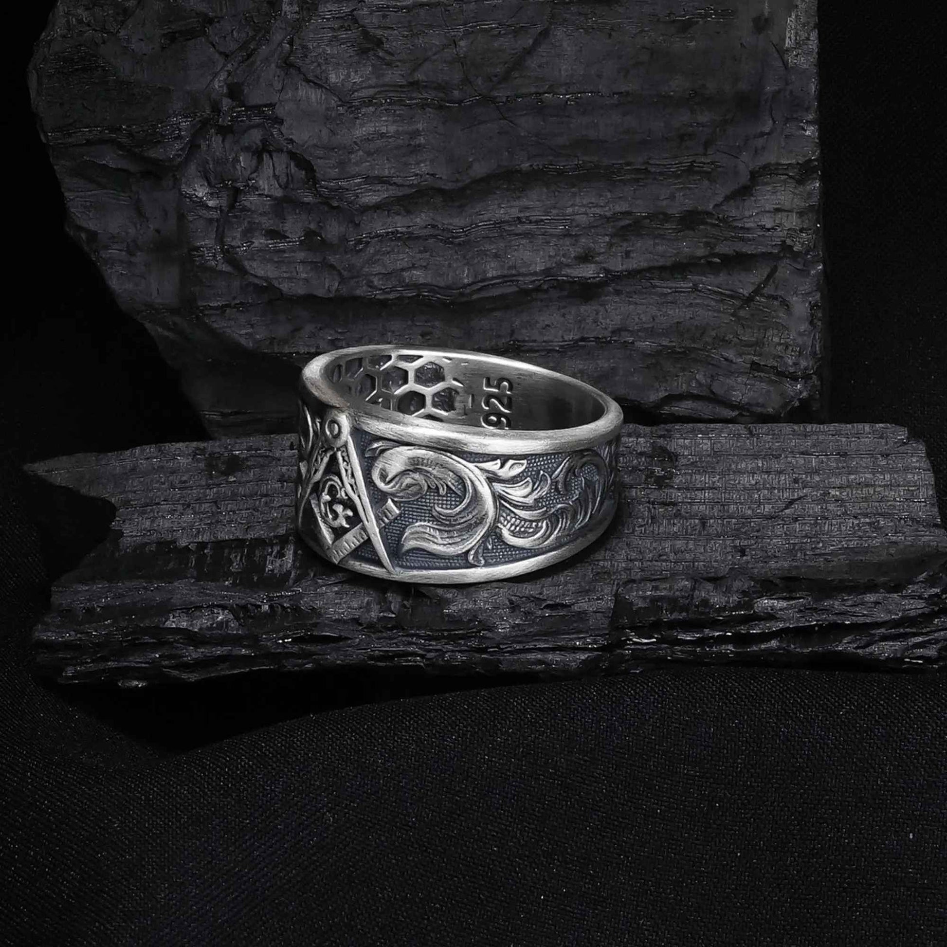 Sterling Silver Masonic Ring: Freemason Symbol Jewelry Gift