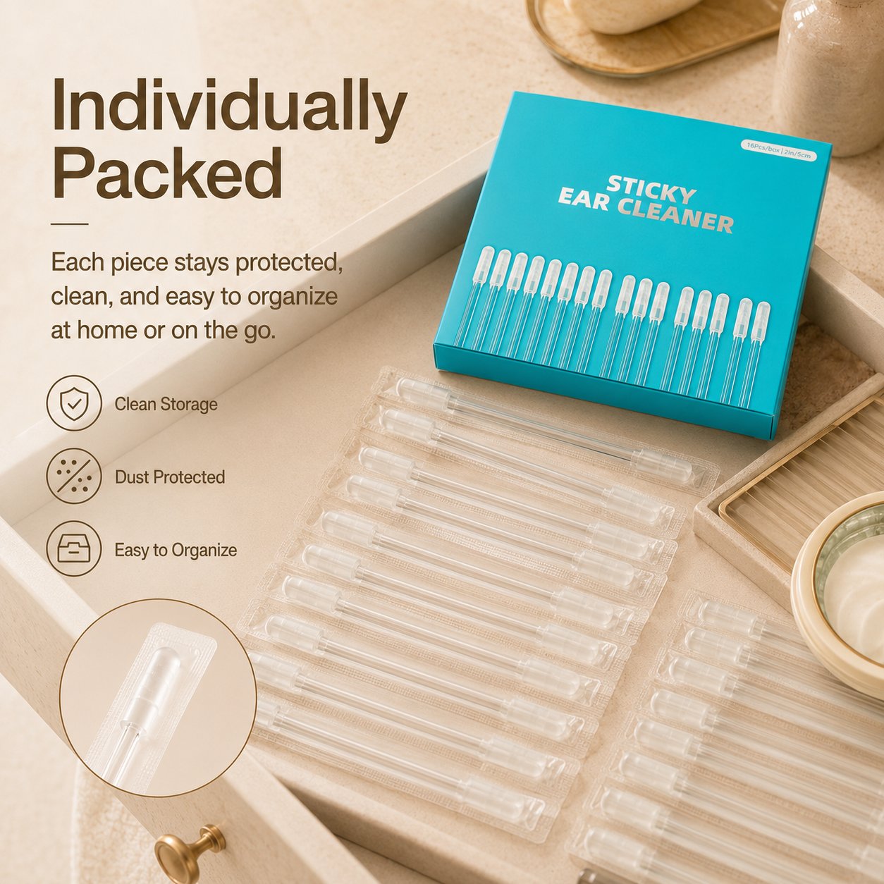 Reusable Sticky Ear Cleaning Stick, Soft Adhesive Tip for Dry Earwax