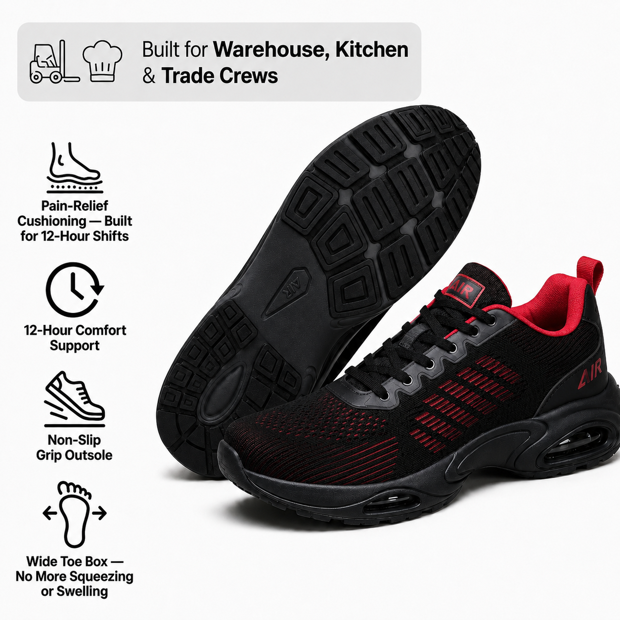 Faventina™ SHIFT-12 — Work Sneakers for Men | 12-Hour Support on Hard Floors