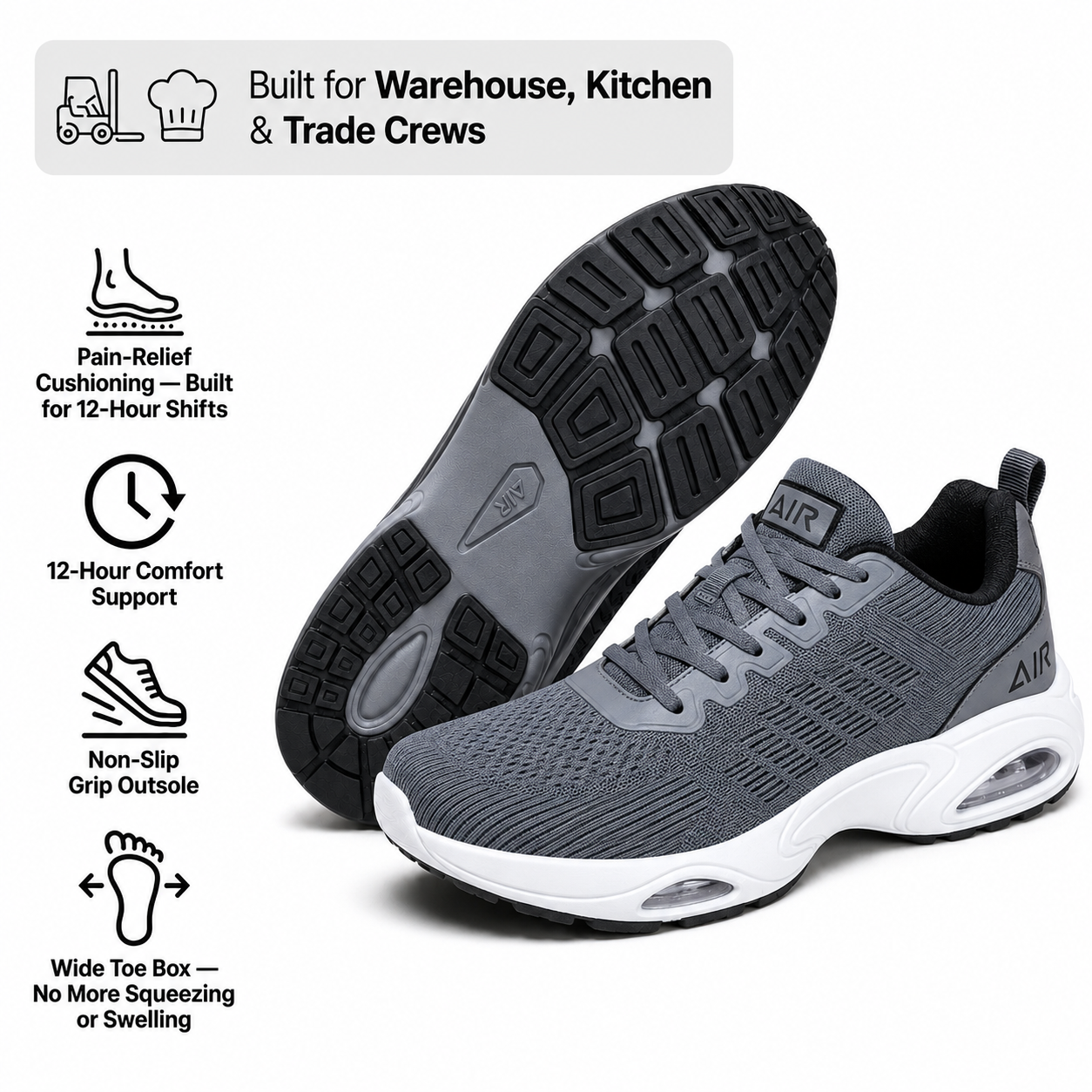 Faventina™ SHIFT-12 — Work Sneakers for Men | 12-Hour Support on Hard Floors