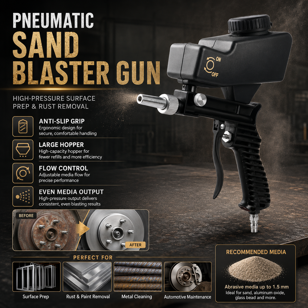 ✨Portable Sand Blaster Gun Kit, Pneumatic Tool for Rust Removal