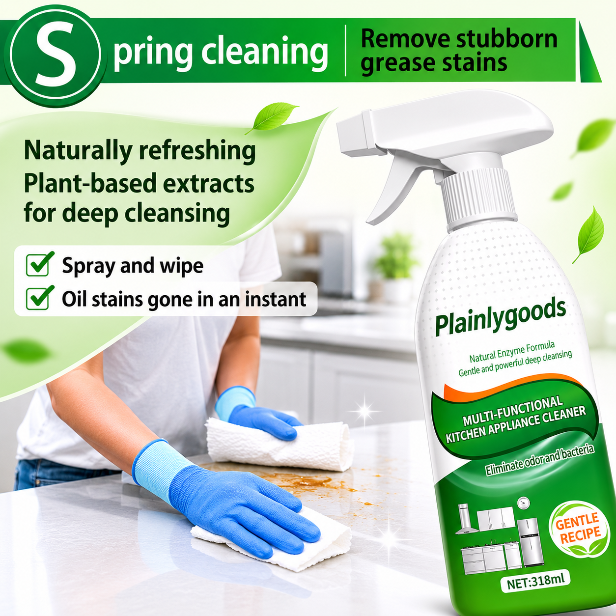 Plainlygoods Household Kitchen Cleaner Spray - Liquid Grease Remover for Stovetops, Range Hoods - 318 ml/Bottle M1, Summer Vibes ,Summer Wins
