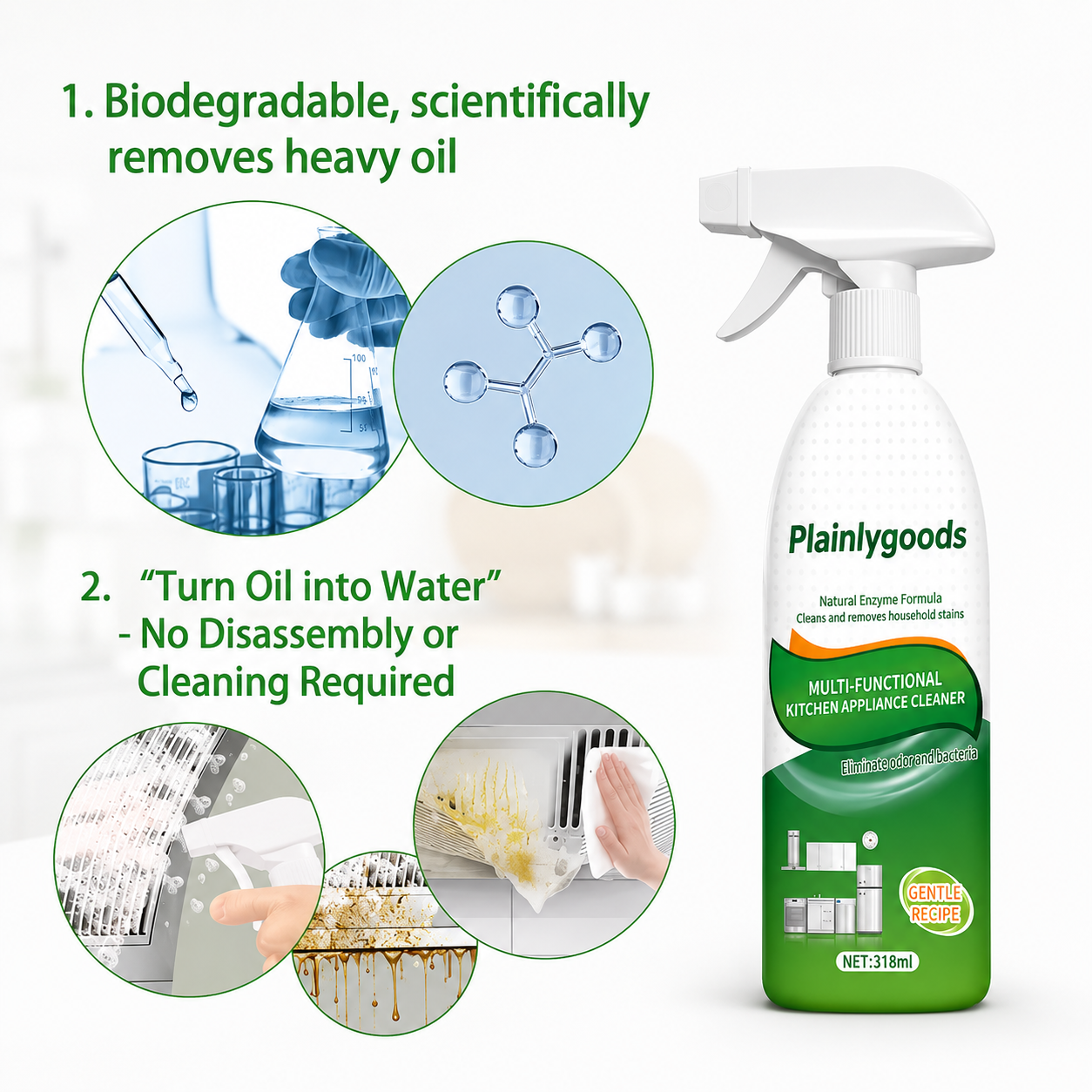 Plainlygoods Household Kitchen Cleaner Spray - Liquid Grease Remover for Stovetops, Range Hoods - 318 ml/Bottle M1, Summer Vibes ,Summer Wins