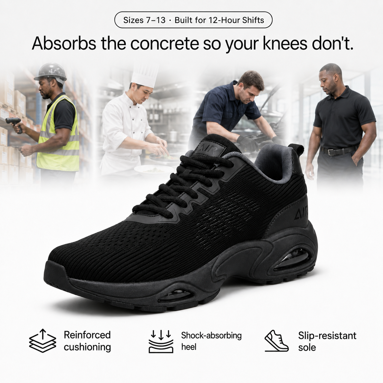 Faventina™ SHIFT-12 — Work Sneakers for Men | 12-Hour Support on Hard Floors