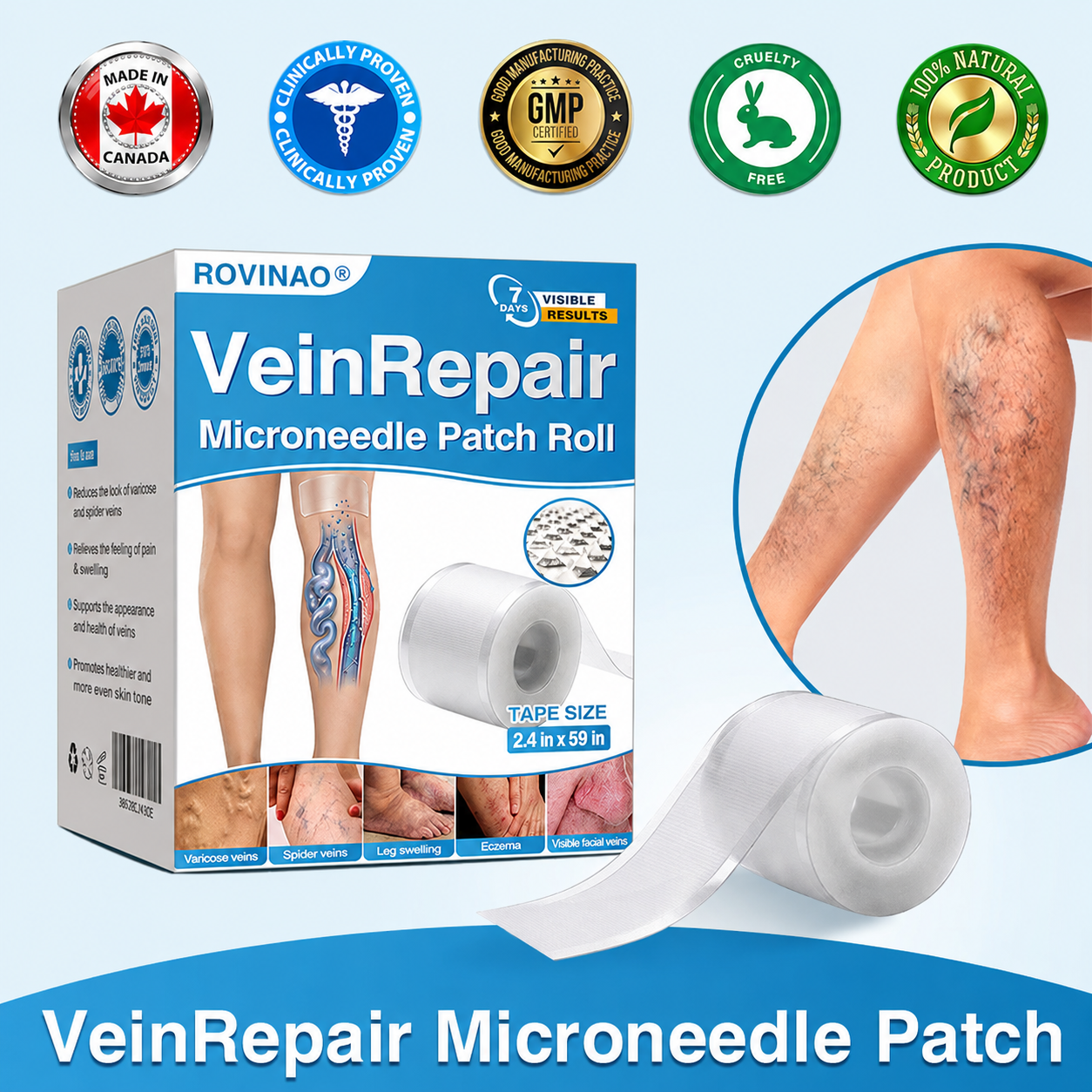 🇨🇦🏆✅️🏃ROVINAO® VeinRepair Microneedle Patch Roll⚡Instant Relief, Long-Term Results