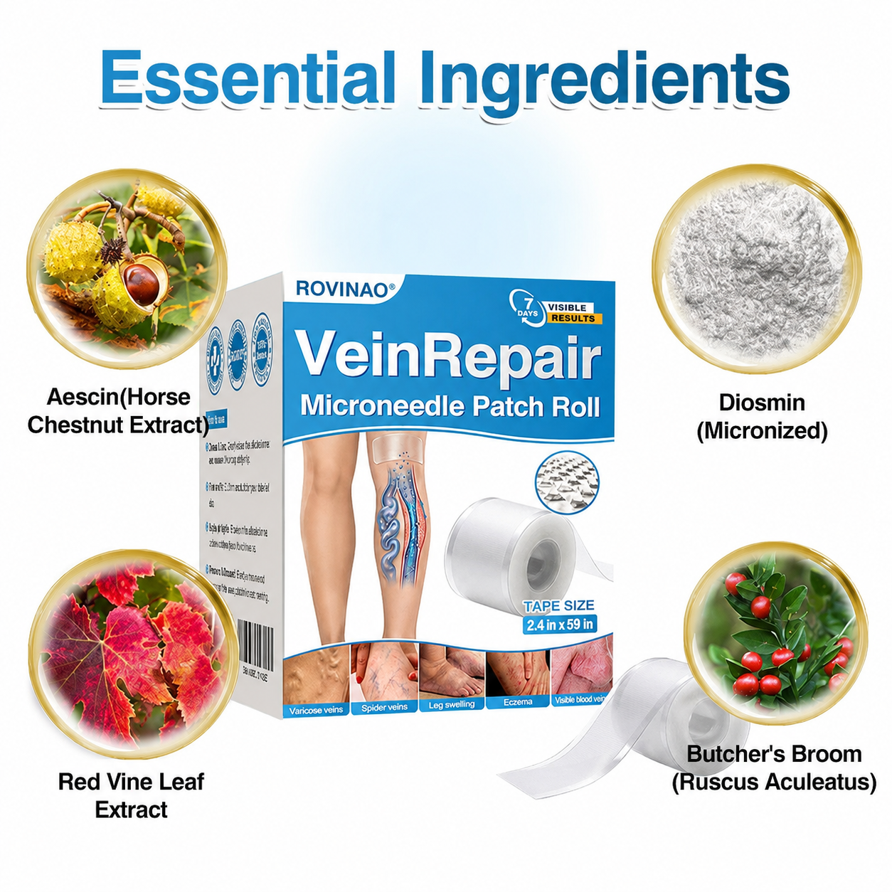 🇨🇦🏆✅️🏃ROVINAO® VeinRepair Microneedle Patch Roll⚡Instant Relief, Long-Term Results