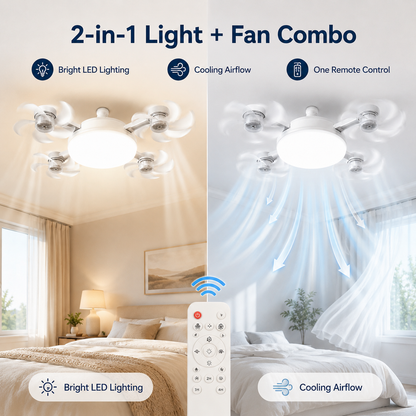 💡 E27 Socket Ceiling Fan Light – 2-in-1 LED Fan Bulb with Remote Control for Bedroom, Kitchen & Home Cooling