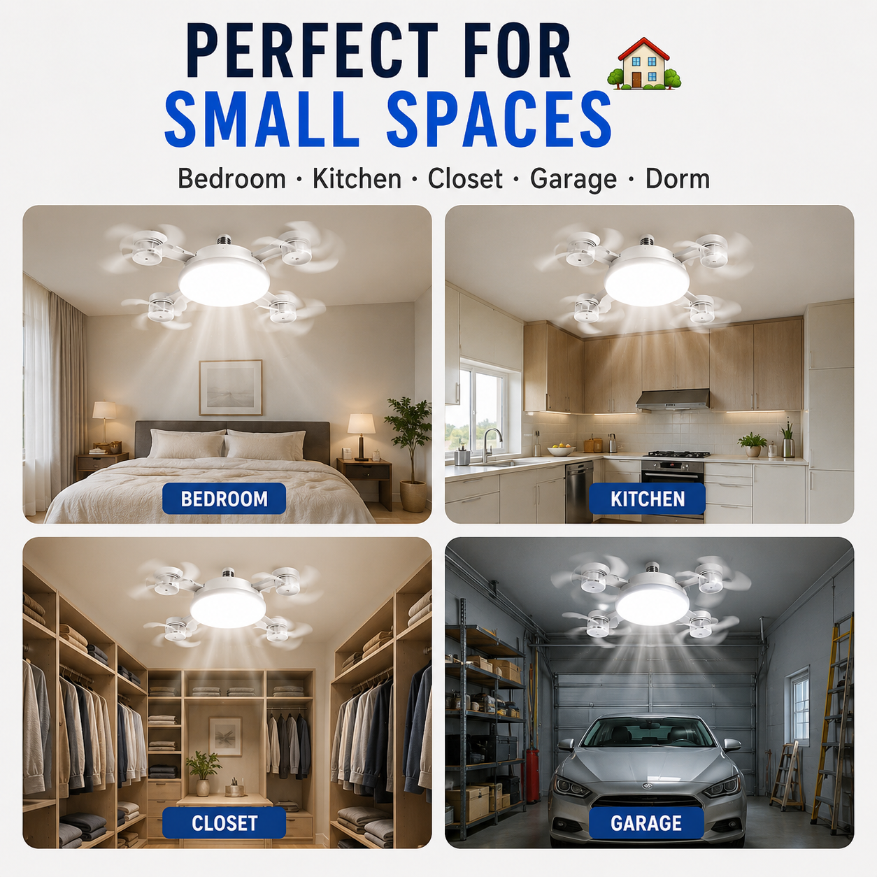 💡 E27 Socket Ceiling Fan Light – 2-in-1 LED Fan Bulb with Remote Control for Bedroom, Kitchen & Home Cooling