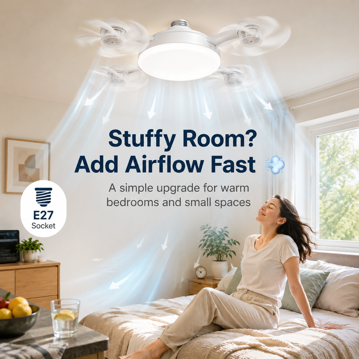 💡 E27 Socket Ceiling Fan Light – 2-in-1 LED Fan Bulb with Remote Control for Bedroom, Kitchen & Home Cooling