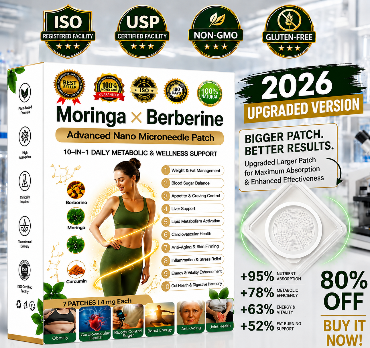 Rovinao® Moringa · Berberine 10-in-1 Advanced Nano Microneedle Patch 𝑬𝒗𝒐𝒍𝒖𝒕𝒊𝒐𝒏 𝑽𝟐