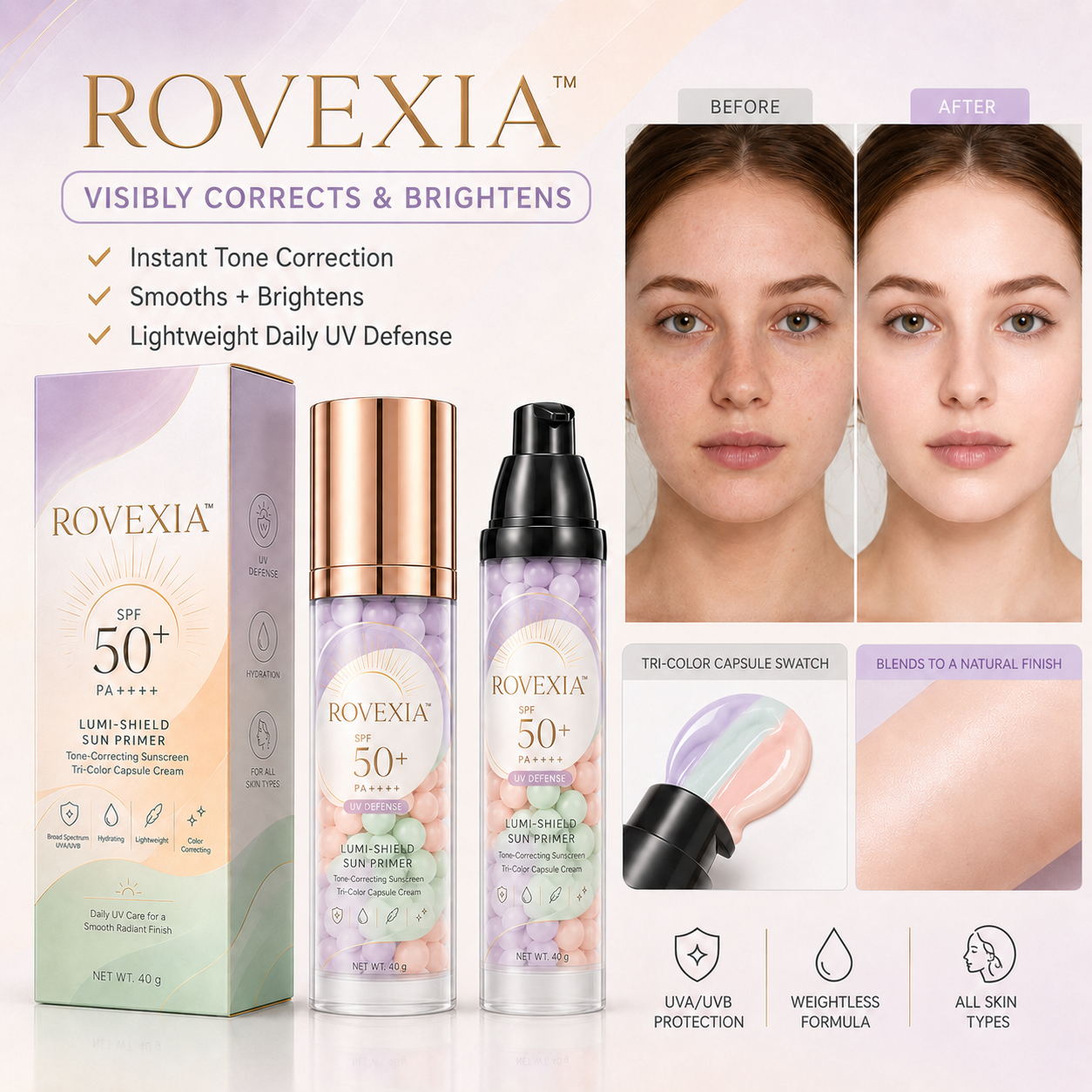 ROVEXIA™ Three-Color Protective Isolation Cream with SPF 50 Coverage
