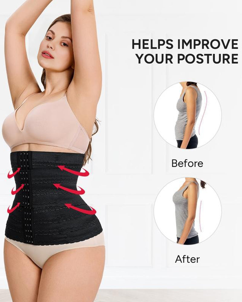 Before and after comparison showing how the shapewear set helps improve posture and create a more supported silhouette.