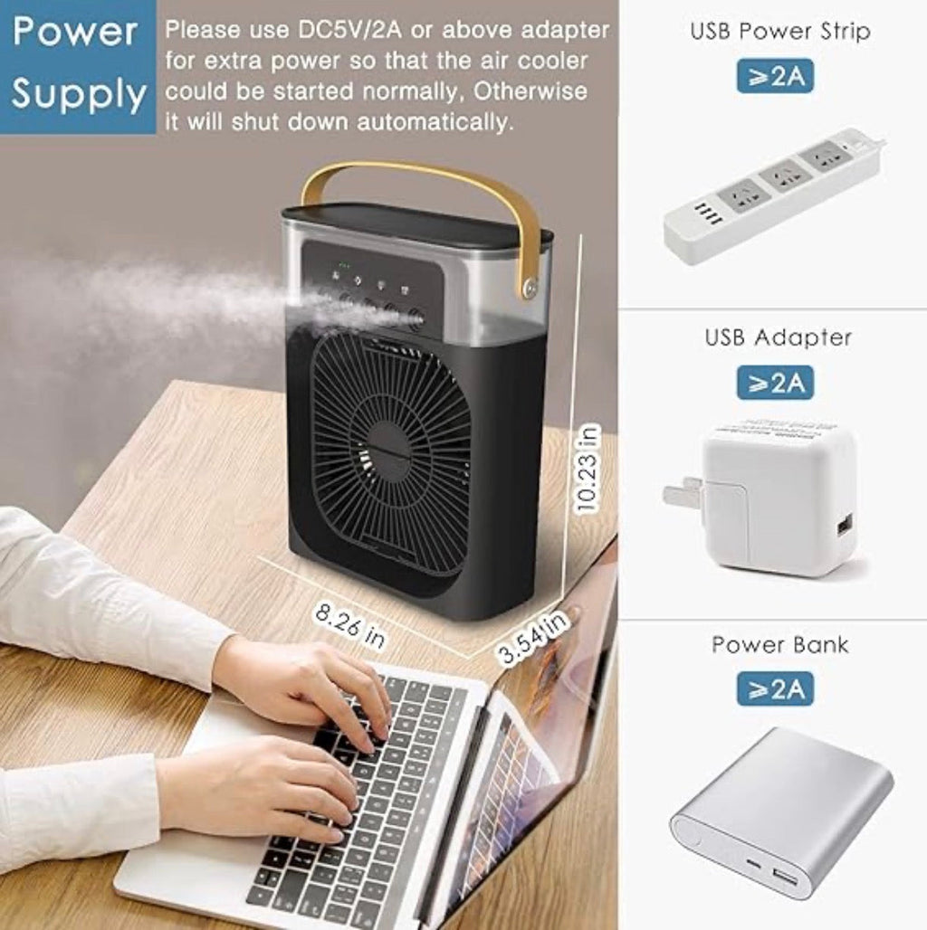 💚Cool Nova™ Portable Mini Air Cooler Fan | Portable Humidifier Air Cooler Mist Fan Mini Table Fan for Home with 3 Speed Mode with Water Spray