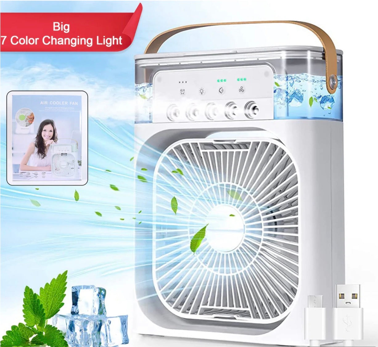 💚Cool Nova™ Portable Mini Air Cooler Fan | Portable Humidifier Air Cooler Mist Fan Mini Table Fan for Home with 3 Speed Mode with Water Spray