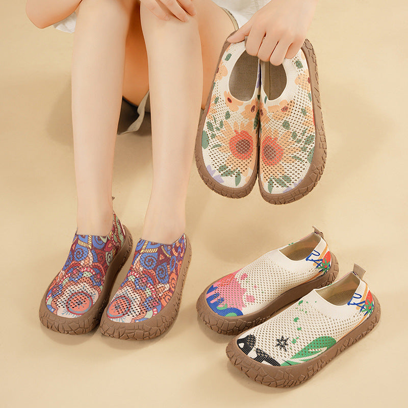 2026 New-style slip-on printed canvas casual shoes