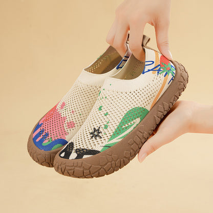 2026 New-style slip-on printed canvas casual shoes
