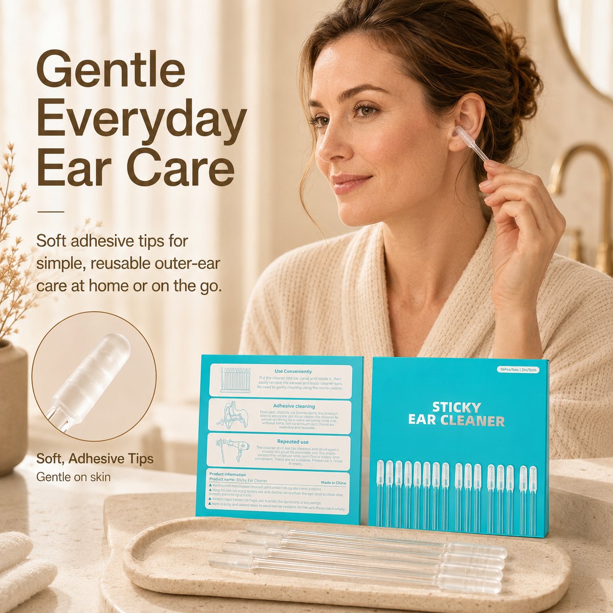 Reusable Sticky Ear Cleaning Stick, Soft Adhesive Tip for Dry Earwax