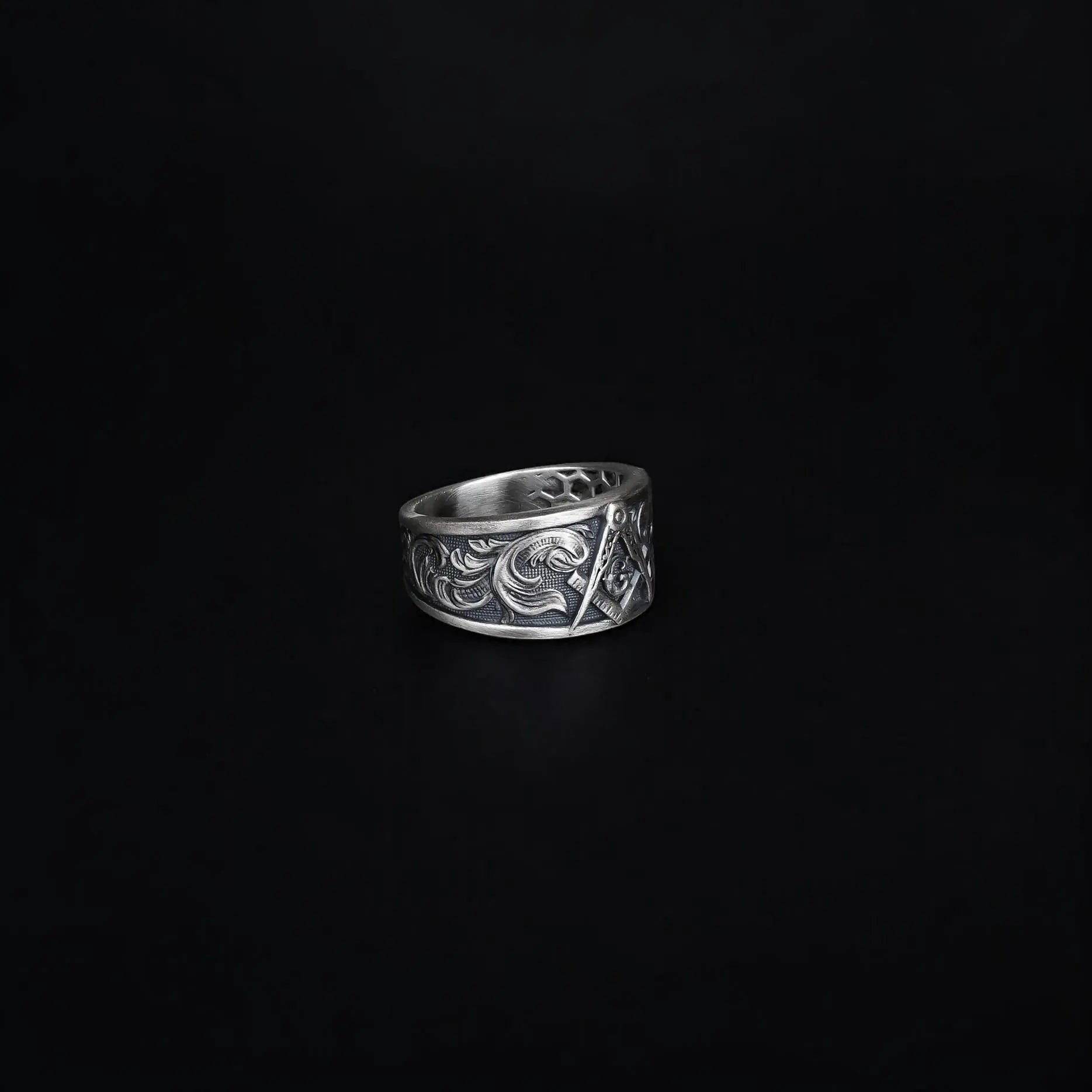 Sterling Silver Masonic Ring: Freemason Symbol Jewelry Gift   Charmora Jewelry