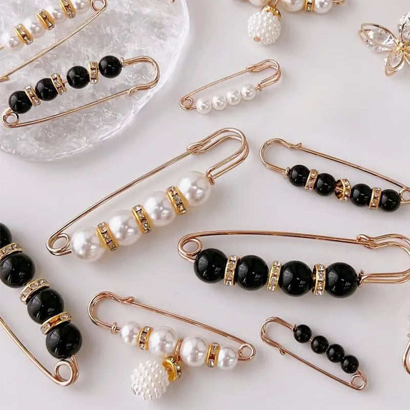 8-Piece Pearl Brooch Pin Set - Decorative Mixed-Style Fasteners for Cardigans & Dresses