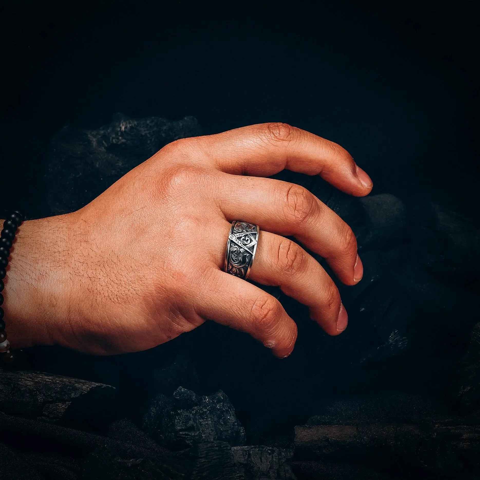 Sterling Silver Masonic Ring: Freemason Symbol Jewelry Gift