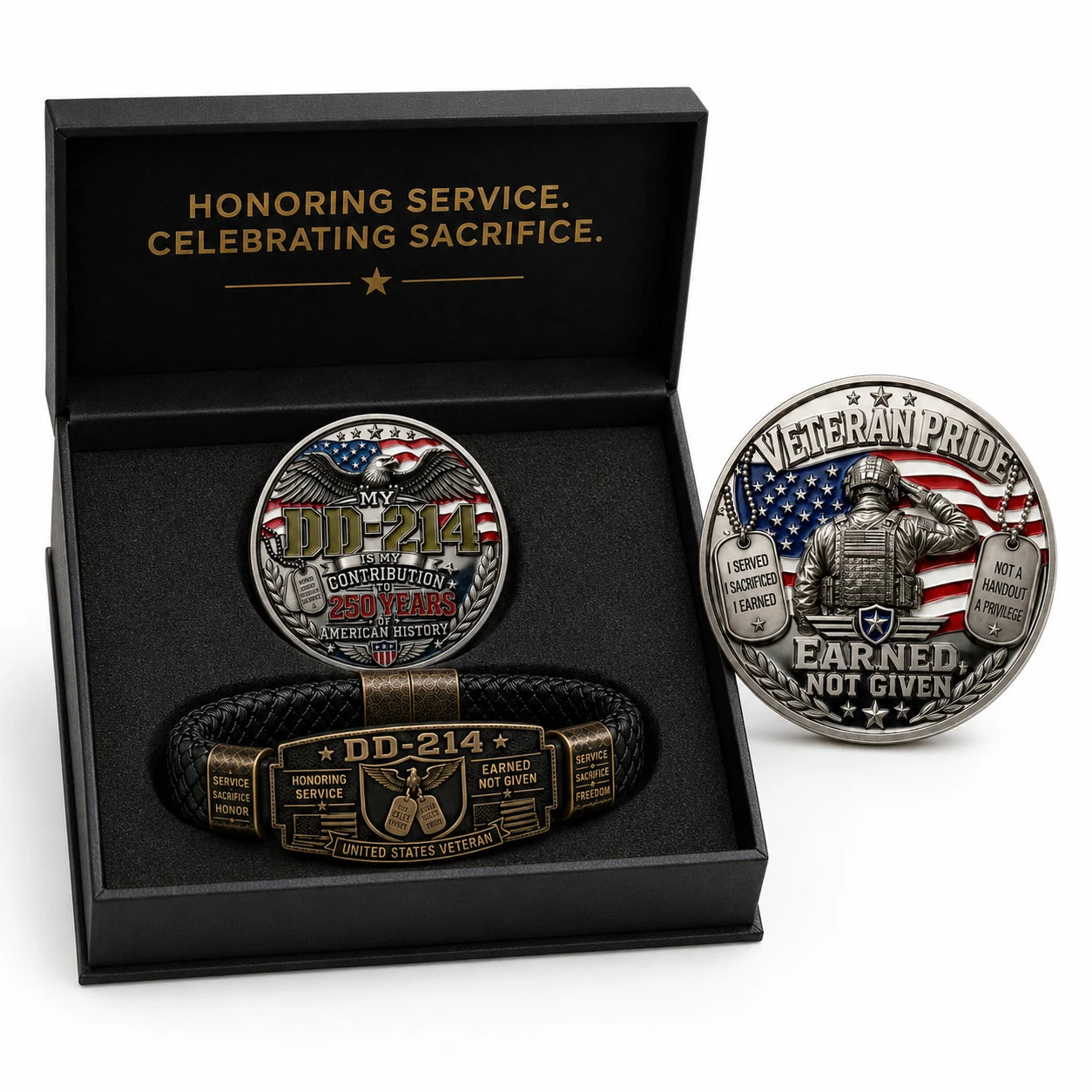 🔥LIMITED SALE! Veteran DD-214 Bracelet & Coin Set